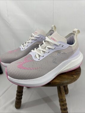 G-defy Womens AstroRun Comfort Shoes w/ Fulton Running Insoles, White w/ Pink, 9